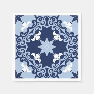 Blue decorative ornamental Moroccan geometric tile Napkin