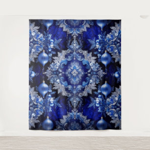 Blue Decorative Ornaments Holiday Backdrop Tapestry