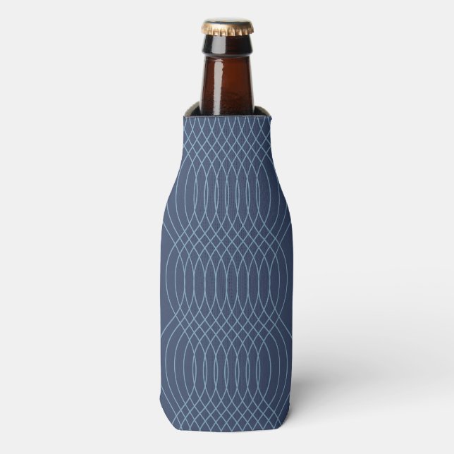 Blue, decorative, simple, modern, trendy wavy art bottle cooler (Bottle Front)