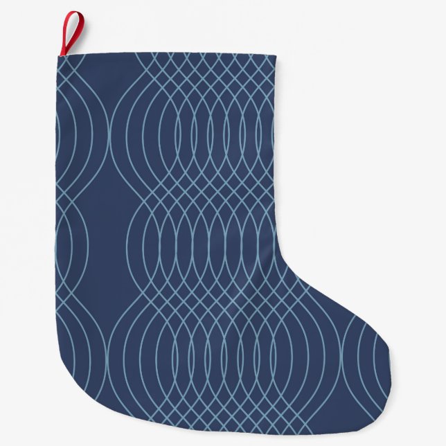 Blue, decorative, simple, modern, trendy wavy art large christmas stocking (Front)