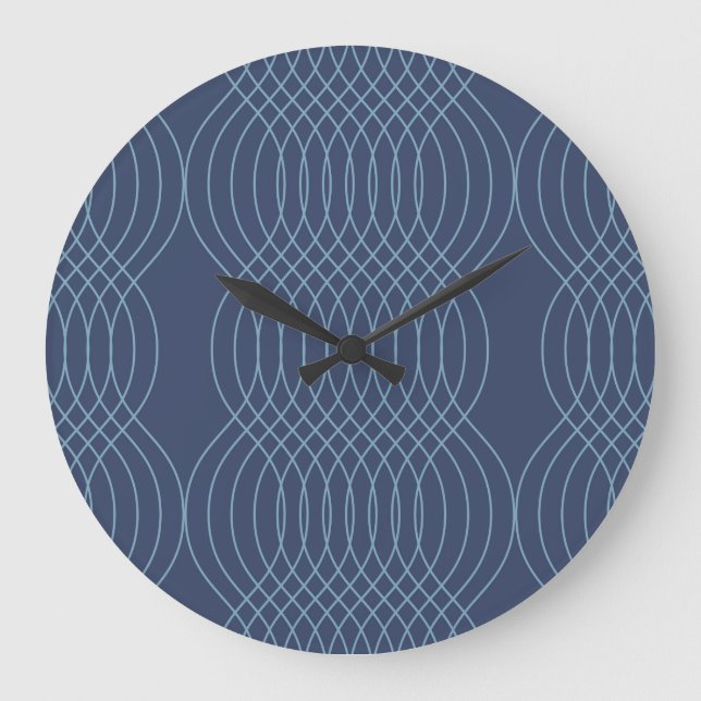 Blue, decorative, simple, modern, trendy wavy art large clock (Front)
