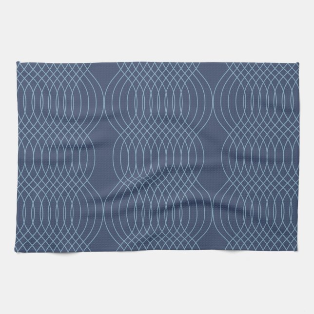 Blue, decorative, simple, modern, trendy wavy art tea towel (Horizontal)