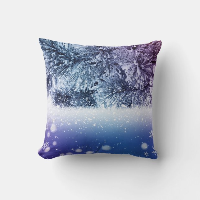 Blue Decorative Snow Glitter Merry Christmas Cushion (Front)