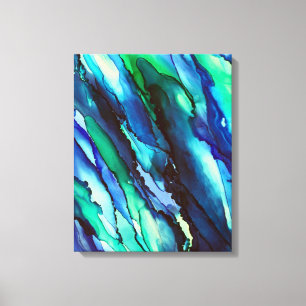 Blue Deep Sea Turbulence Alcohol Ink Painting Canvas Print
