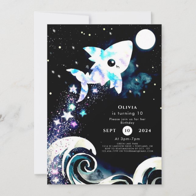 Blue Deepsea Children's Shark Birthday Invitation (Front)