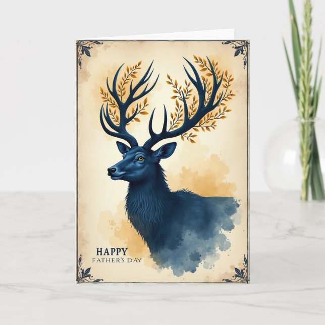 Blue Deer Autumnal Fathers Day Card (Front)
