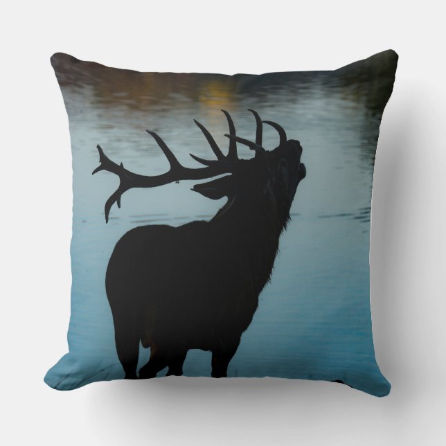 Blue Deer Silhouette Throw Pillow Cover – Nature I (Front)