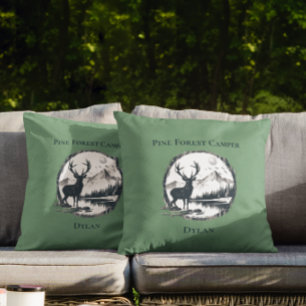 Blue Deer Woods & Mountains Custom Text & Name Cushion