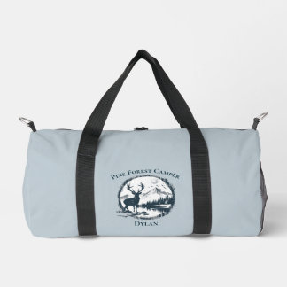 Blue Deer Woods & Mountains Custom Text & Name Duffle Bag