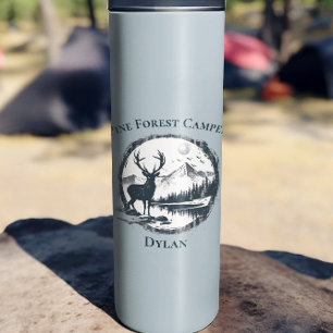 Blue Deer Woods & Mountains Custom Text & Name Thermal Tumbler