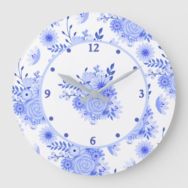 Blue Delft Floral Wall Clock (Front)