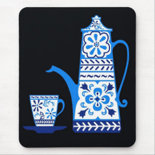 Blue delft, folk art coffee/tea pot mouse pad