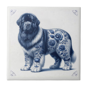 Blue Delft Landseer Newfoundland Tile
