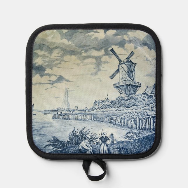 Blue Delft Windmill Dutch Plate Pot Holder (Front)