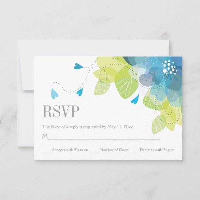 Blue delicate spring flowers floral wedding RSVP Card (Front)