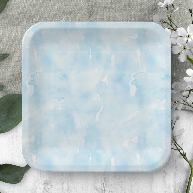 blue delicate watercolor texture paper plate (Blue Watercolor Texture Paper Plate for Any Occasion.)