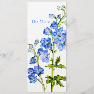 Blue delphinium art wedding dinner menu