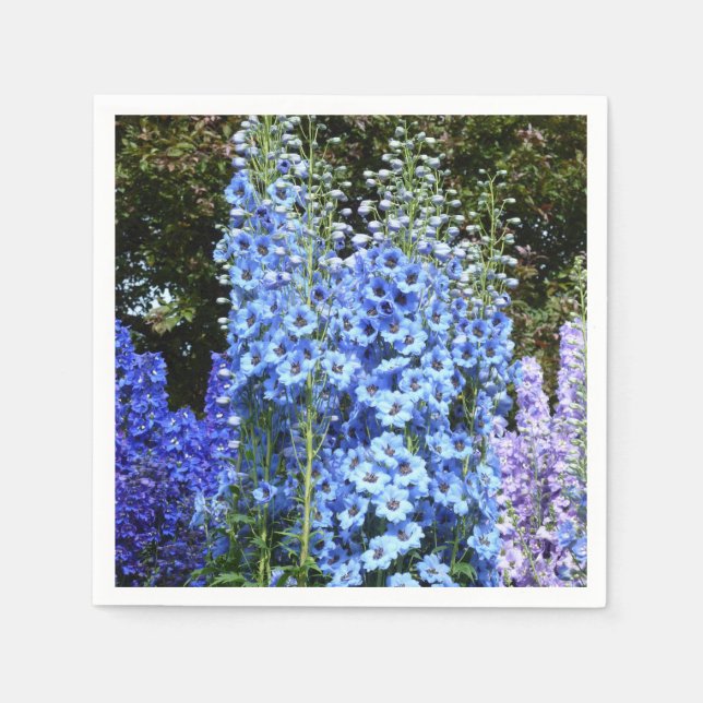 Blue Delphinium Floral Flowers Garden Nature Napkin (Front)