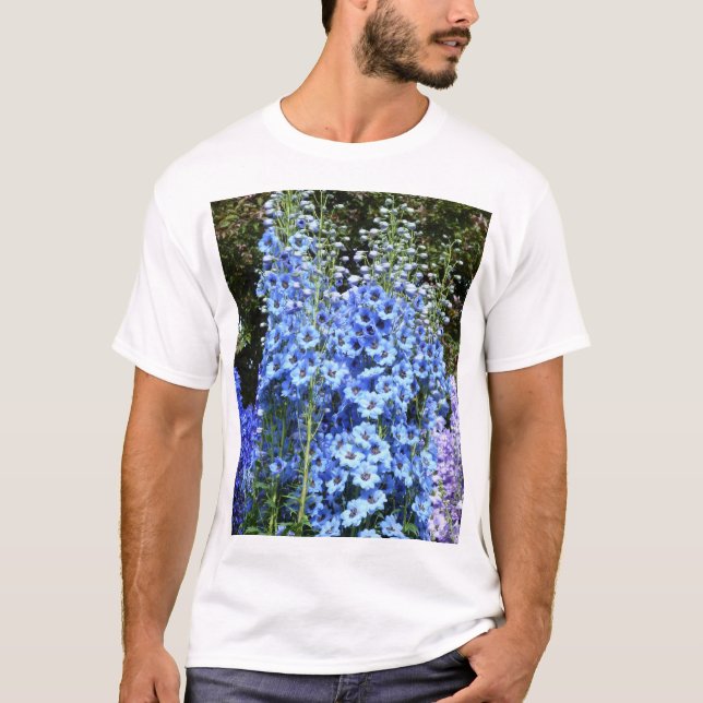 Blue Delphinium Floral Flowers Garden Nature T-Shirt (Front)