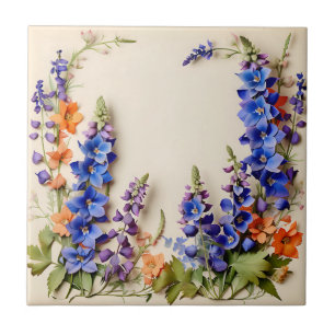 Blue Delphinium Floral Tile
