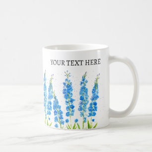 Blue delphinium floral watercolor elegant rustic coffee mug