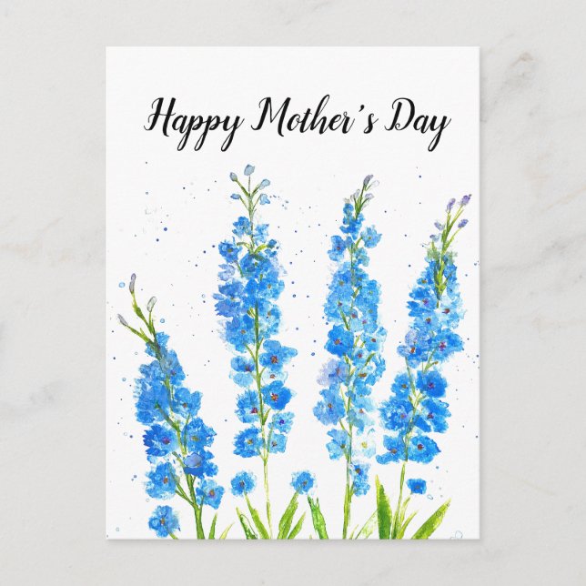 Blue delphinium floral watercolor elegant rustic  postcard (Front)