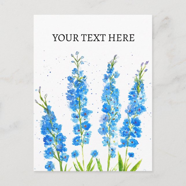 Blue delphinium floral watercolor elegant rustic postcard (Front)