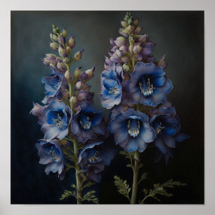 Blue Delphinium Flowers Art Print Poster