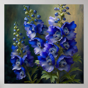 Blue Delphinium Flowers Art Print Poster