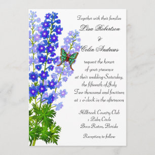 Blue Delphinium Flowers Wedding Invitation