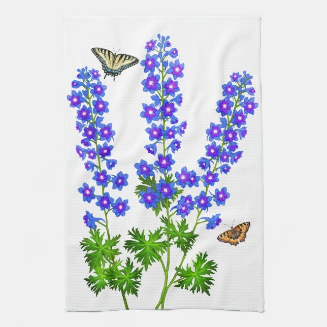Blue Delphinium Larkspur Flowers American MoJo Kit Tea Towel (Vertical)