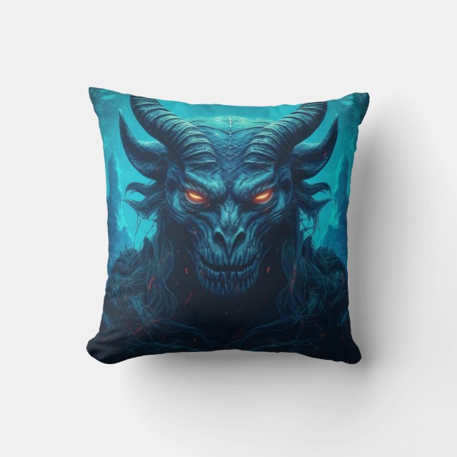 Blue demon with Background Cushion (Front)