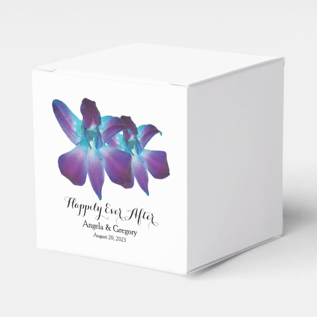 Blue Dendrobium Orchid Happily Ever After Wedding Favour Box (Front Side)