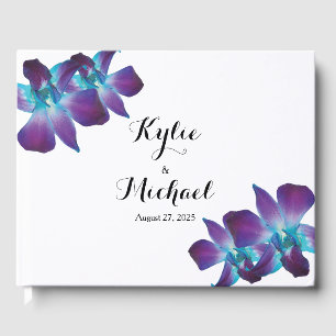 Blue Dendrobium Orchid Wedding Guest Book