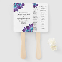 Blue Dendrobium Orchid Wedding Program Fan