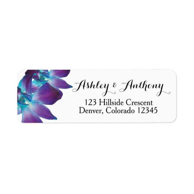 Blue Dendrobium Orchid Wedding Return Address (Front)