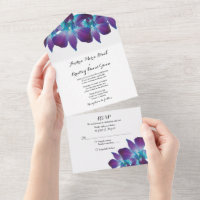 Blue Dendrobium Orchid Wedding RSVP