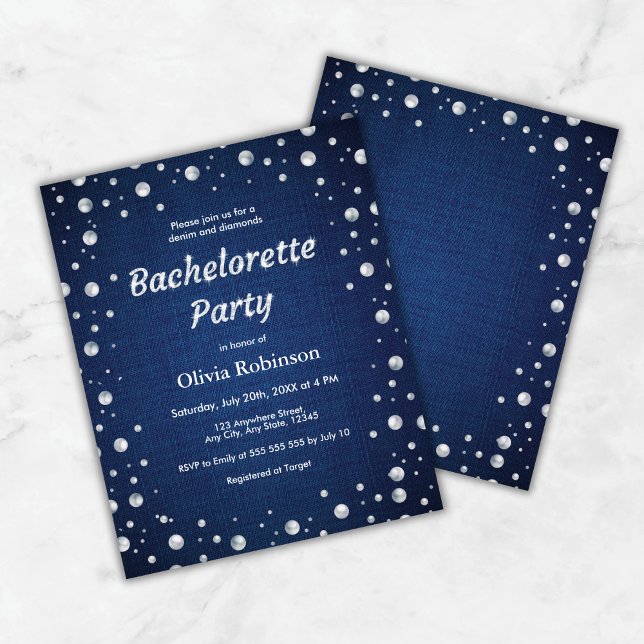 Blue Denim and Diamonds Bachelorette Party Invite  (Budget Blue Denim and Diamonds Bachelorette Party Invite     )