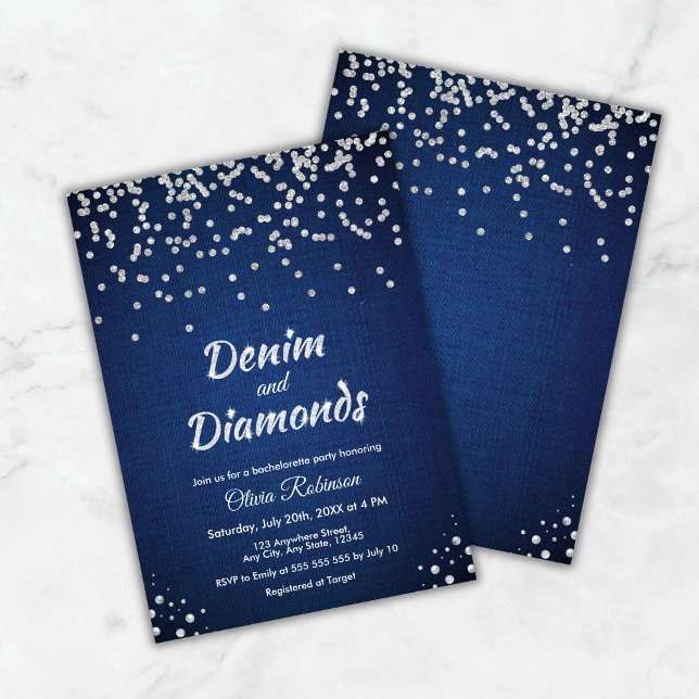 Blue Denim and Diamonds Elegant Bachelorette Party Invitation (Blue Denim and Diamonds Elegant Bachelorette Party Invitation )