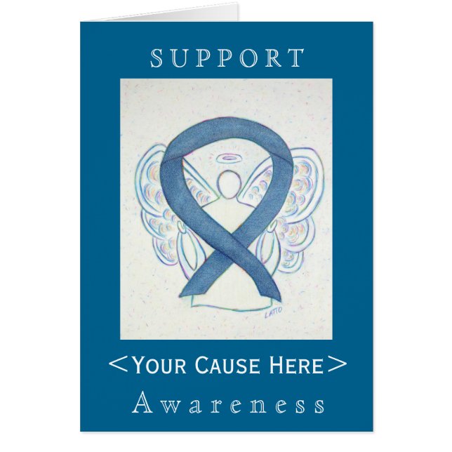 Blue Denim Awareness Ribbon Angel Customised Card (Front)