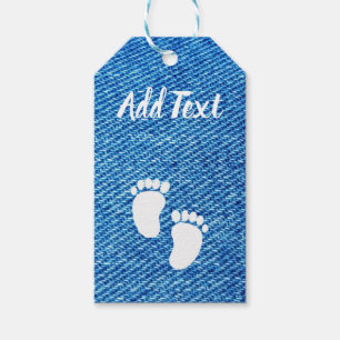 Blue Denim Baby Shower Foot Print Gift Tags
