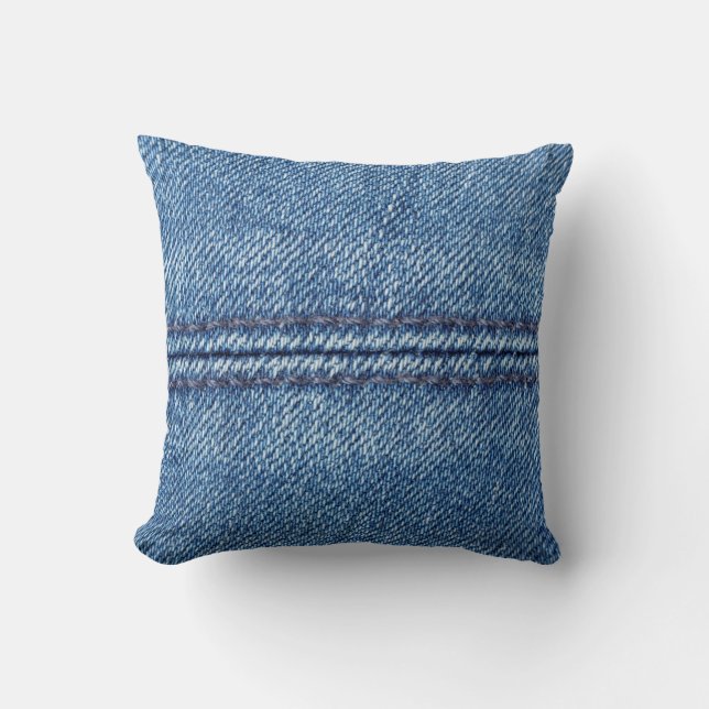 Blue denim background close-up (macro) cushion (Front)