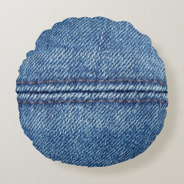 Blue denim background close-up (macro) round cushion (Front)