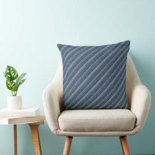 Blue Denim Blue and White Striped Pattern Cushion