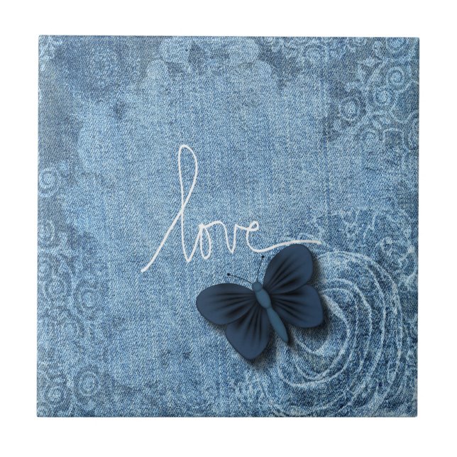 Blue Denim Butterfly Love of Nature Tile (Front)