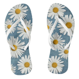 Blue Denim Daisy Flowers Blossom - Trendy Fashion Jandals