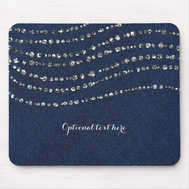 Blue Denim & Diamonds Faux Sparkle Bling Chic Mouse Pad (Front)