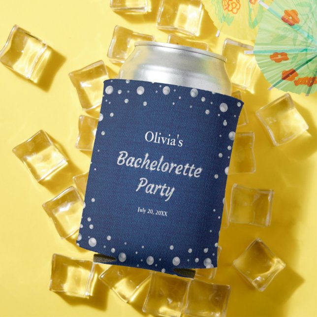 Blue Denim Diamonds Pearls Bachelorette Party  Can Cooler (In Situ Summer)