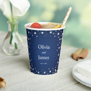 Blue Denim Diamonds Pearls Wedding Couple's Shower Paper Cups
