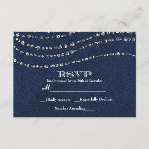 Blue Denim & Diamonds Sparkle Bling Party RSVP Card